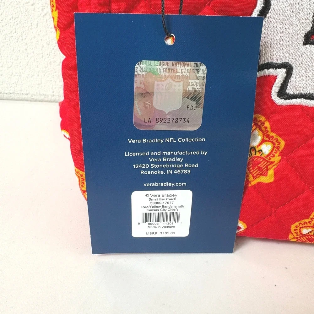 Vera Bradley Small Backpack Kansas City Chiefs Red Bandana Quilted NFL NWT